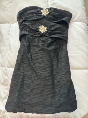 Strapless Black Floral-Embellished Women’s Dress